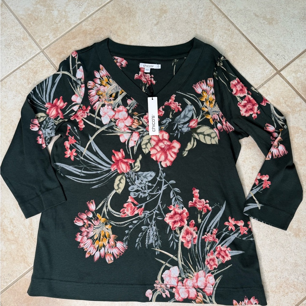 Chico's Green Floral Women's Top